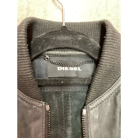 VTG Diesel Mens Cowhide Leather Moto Bomber Jacket Size S black - Picture 9 of 12